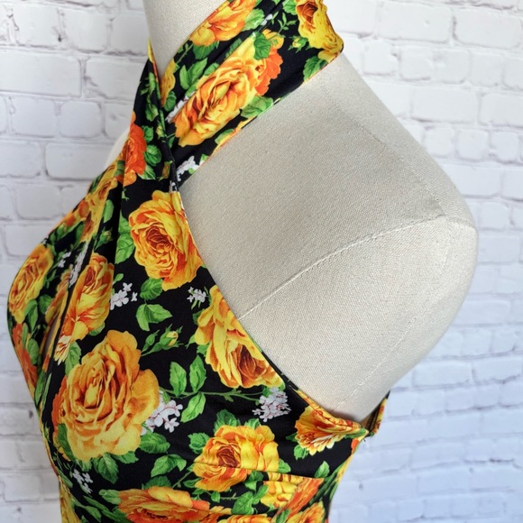 ZARA Black Floral Sleeveless Twist Halter Neck Bodysuit--M - Picture 4 of 16